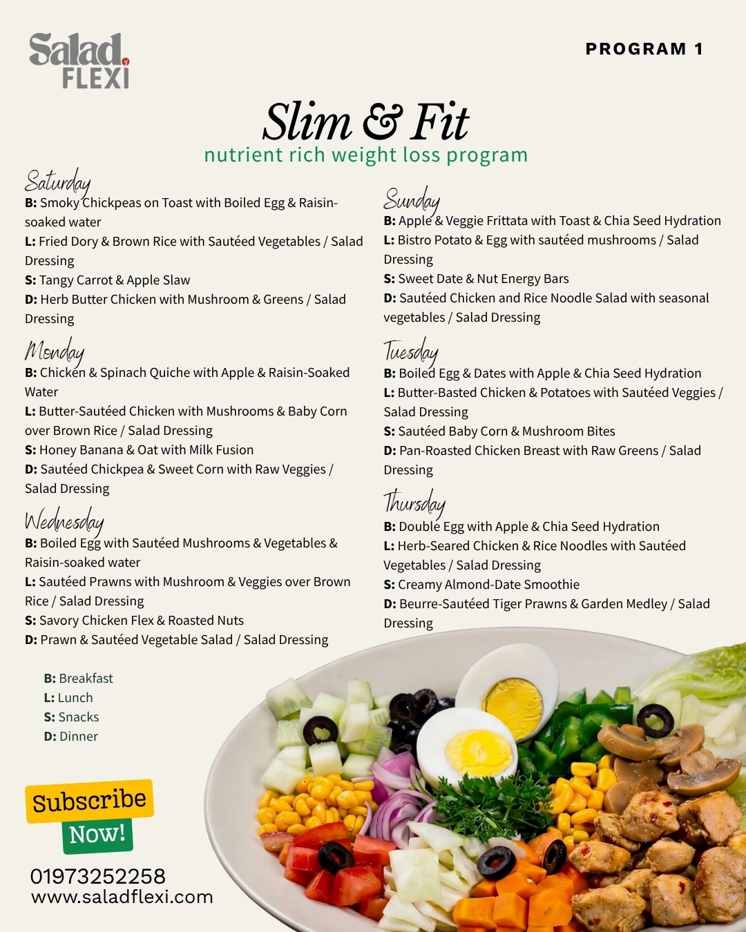 Slim & Fit menu